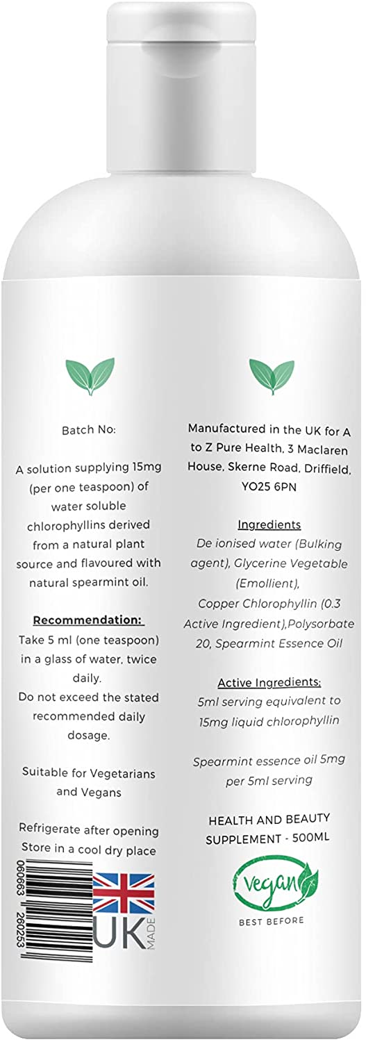 A to Z Pure Health Liquid Chlorophyll (Mint Flavour) 500ml